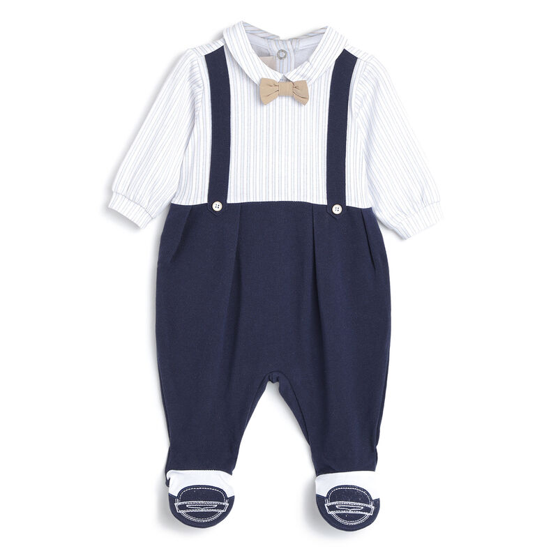 Boys Dark Blue Solid Nappy Opening Babysuit image number 0